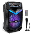 thumbnail image 1 of Pyle Sistema de altavoces PA Bluetooth portátil - Altavoz Bluetooth recargable de 600 W para exteriores Sistema PA portátil con subwoofer de 10" Tweeter de 1", función de grabación, micrófono en luces, 1 of 5