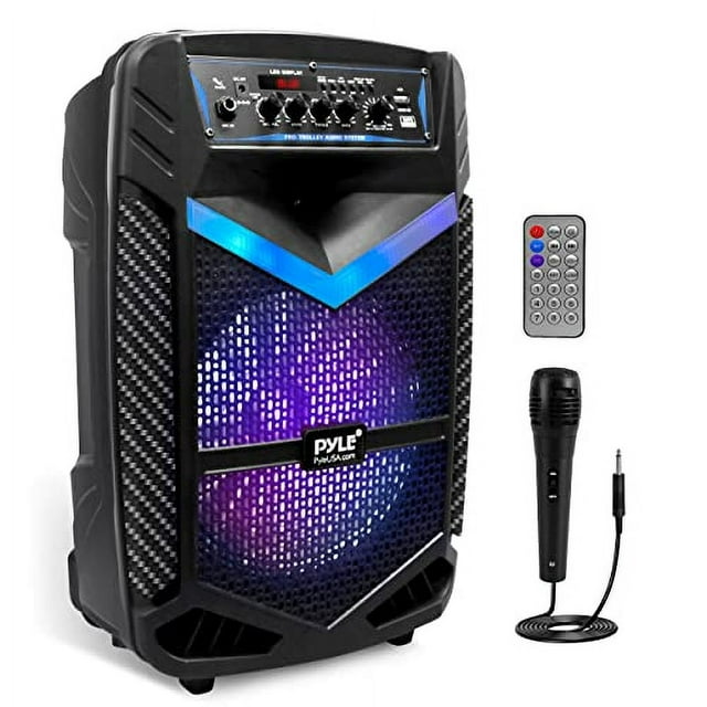 Pyle Sistema de altavoces PA Bluetooth portátil - Altavoz Bluetooth recargable de 600 W para exteriores Sistema PA portátil con subwoofer de 10" Tweeter de 1", función de grabación, micrófono en luces