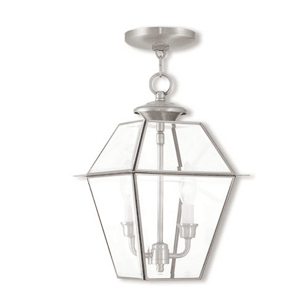 

Brushed Nickel Tone Finish Outdoor Pendant Candelabra Base Type 14 Long 2 Light Fixture
