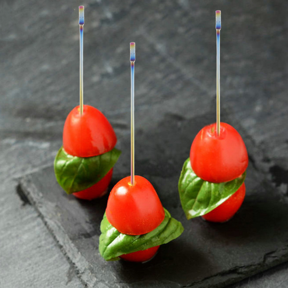 Stainless Steel Fruit Picks for Eating Use Multi Color 10pcs Square Head Cocktail Sticks