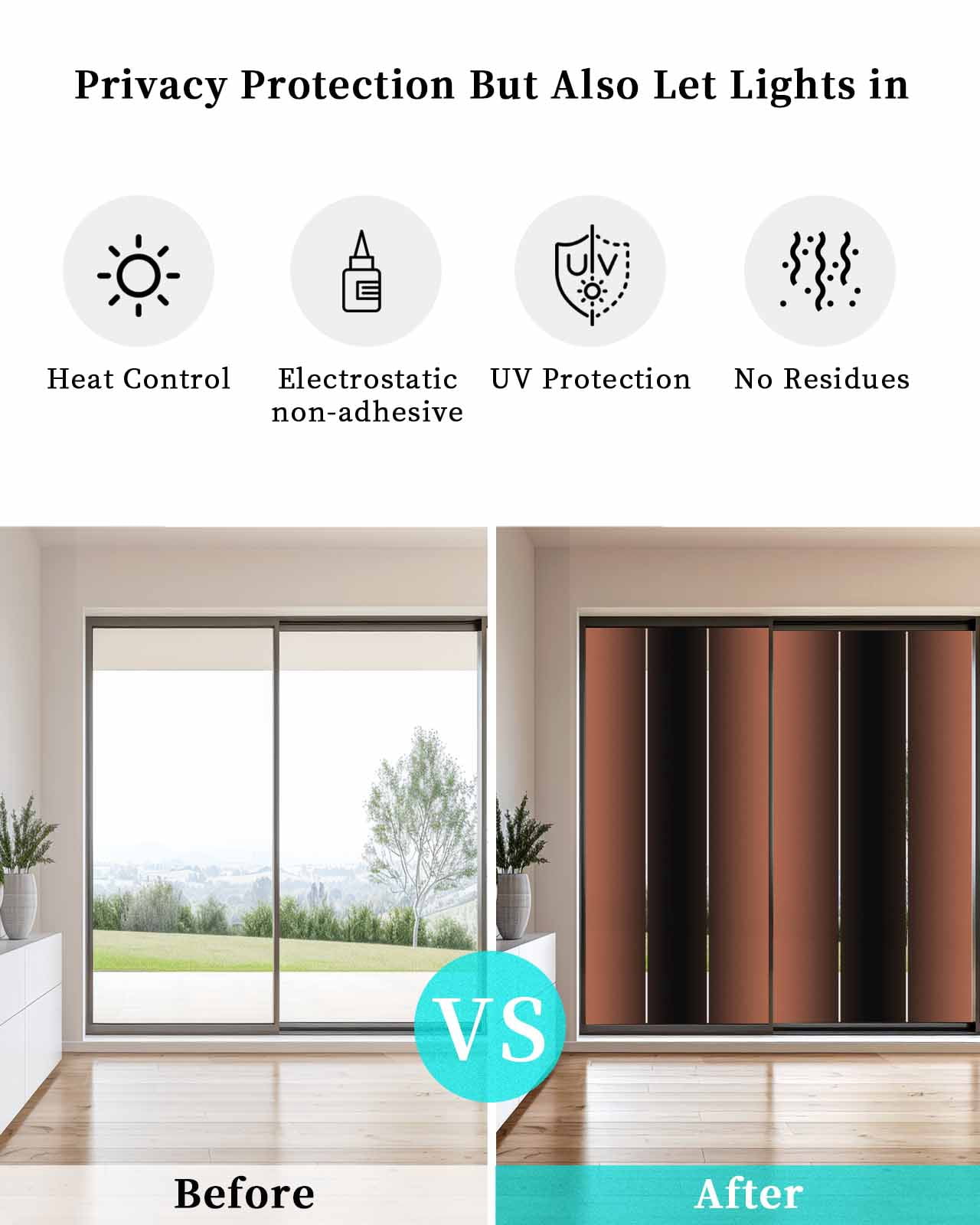 Window Privacy Film, Burnt Orange Black Ombre UV Sun Blocking Window Tint Film Heat Control One Way Blackout Window Film, Modern Abstract Gradient Color Art Non Adhesive Static Cling 35.4x78.7 In