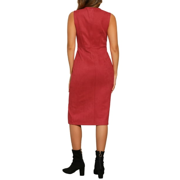 red suede bodycon dress V Neck Suede Bodycon Dress Red