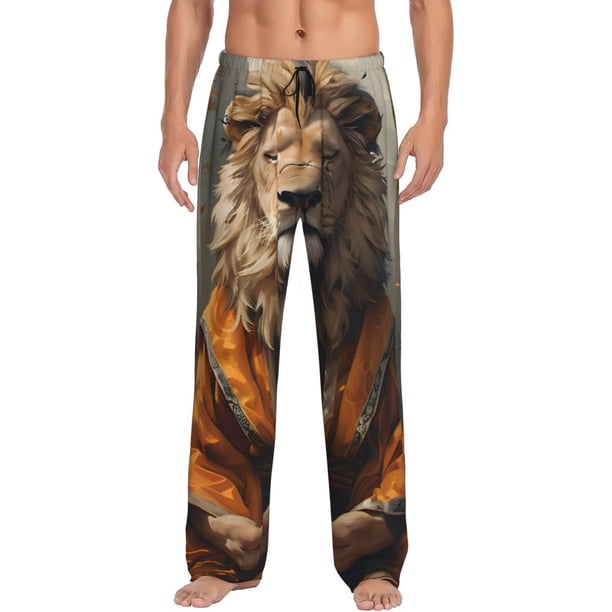 Balery Jungle Meditating Lion Pantalones de pijama para hombre, pijama ultraligero, pantalón de descanso-3X-Large