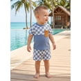 thumbnail image 4 of AceBaby Toddler Baby Boys Summer Waffle Outfits 3M-5Y Checkerboard Print 2Pcs Short Clothes Set, 4 of 9