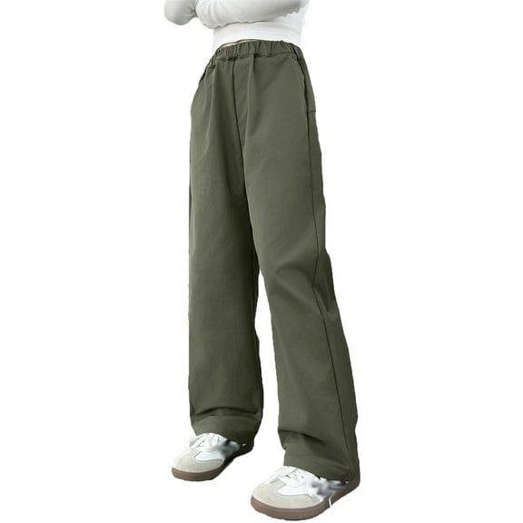 Luogg Girls Cargo Pants Style Wide Leg Joggers For Kids Fashionable Loose Fit Casual Trousers Spring Fall Season Girls Flare Pants 3-4 Years