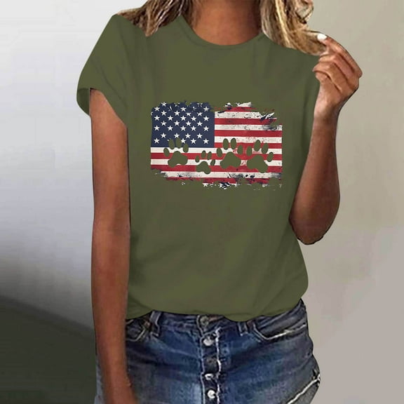 American Flag T Shirt Women 4th of July T Shirt Women 4th of July Shirts for Women Fourth of July Top Womens American Flag Tees Women's Fashionable Round Neck Letter Printed Short Sleeved T-Shirt