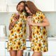 thumbnail image 4 of Balery Yellow Polka Dot Sunflower Camisón de manga corta con cuello redondo para mujer, cómodo y elegante., 4 of 6