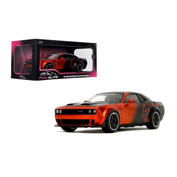 Dodge Challenger SRT Hellcat Orange Metallic and Black "Pink Slips" Series 1/18 Diecast Model Car by Jada