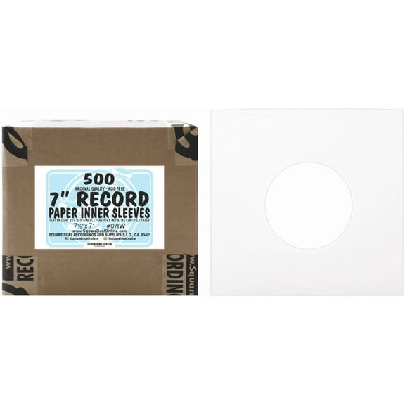 (500) Archival Quality Acid-Free Heavyweight Paper Inner Sleeves for 7" Vinyl Records #07IW, This listing is for 500 individual inner sleeves By Square Deal Recordings Supplies