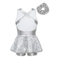 thumbnail image 2 of dPois Girls Sequin Hip Hop Dance Costume Ballet Jazz Outfit with Hairband Sleeveless Cross Back White 10, 2 of 7