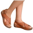 thumbnail image 3 of Bmisegm Sandales pour Femmes d'Été Rétro Unies en Cuir à Talon Compensé Épais à Semelle Épaisse Grande Pointure Sandales pour Femmes Été Brun 7.5, 3 of 9