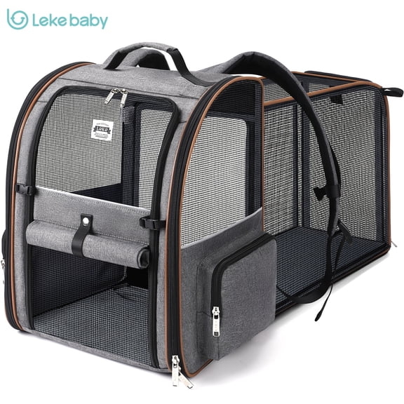 Lekebaby Collapsible Dog Carrier Airline Approved Cat Carrier Soft, Expandable Cat Backpack Pet Carrier for Large Cats & Small Dogs (up to 25 lbs), Gray
