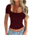 thumbnail image 6 of Mittory Women Scoop Neck Short Sleeve Crop Tops Tight Slim Fit Ribbed Cropped Tee Shirt Going Out Workout Tshirt, 6 of 6