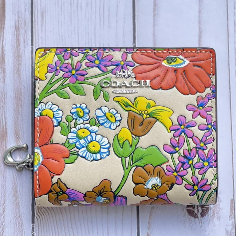Coach Women's Snap Smooth Leather Floral Print Wallet, Compact