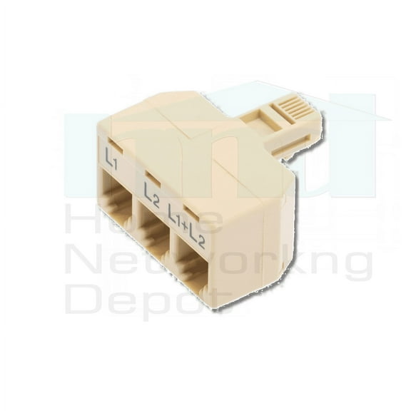 PREMISA™ TELEPHONE JACK ADAPTER IVORY FOR 2-TELEPHONE NUMBER SEPARATION FROM A SINGLE MALE RJ-11 6 WIRE INPUT