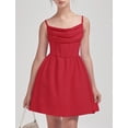 thumbnail image 2 of Vestido EXARUS con tirantes finos y capucha fruncida para niñas de 8 años, rojo, 2 of 6