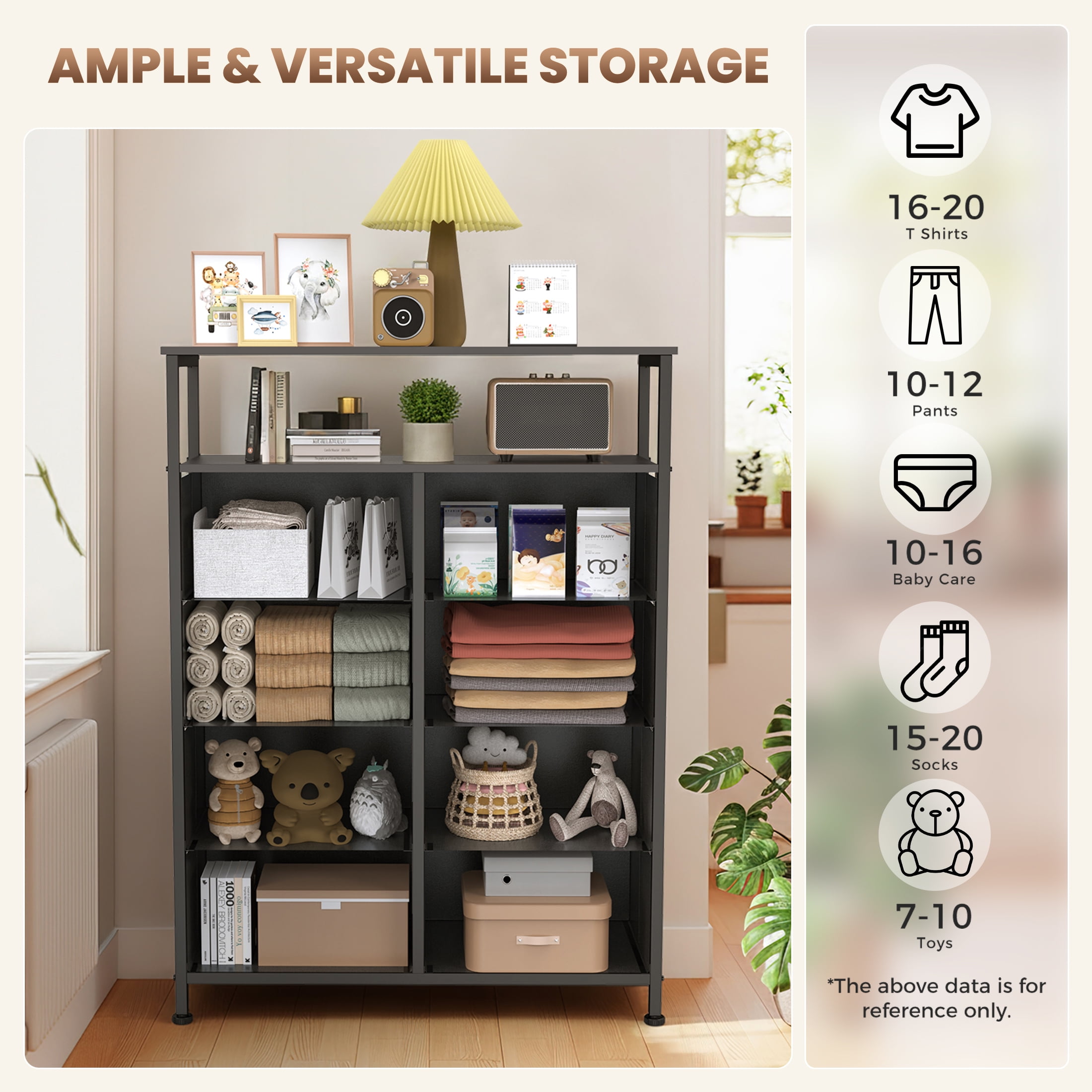 edx 8 Drawers Fabric Dresser, Clothes Storing, Storage Tower Organizer TV Stand, for Bedrooms, Wardrobes, Entryways, and Living Rooms, Gray