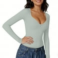 thumbnail image 3 of Womens Long Sleeve Twist Front V-Neck T-Shirts Double Lined Slim Fit Top Trendy Tee, 3 of 5