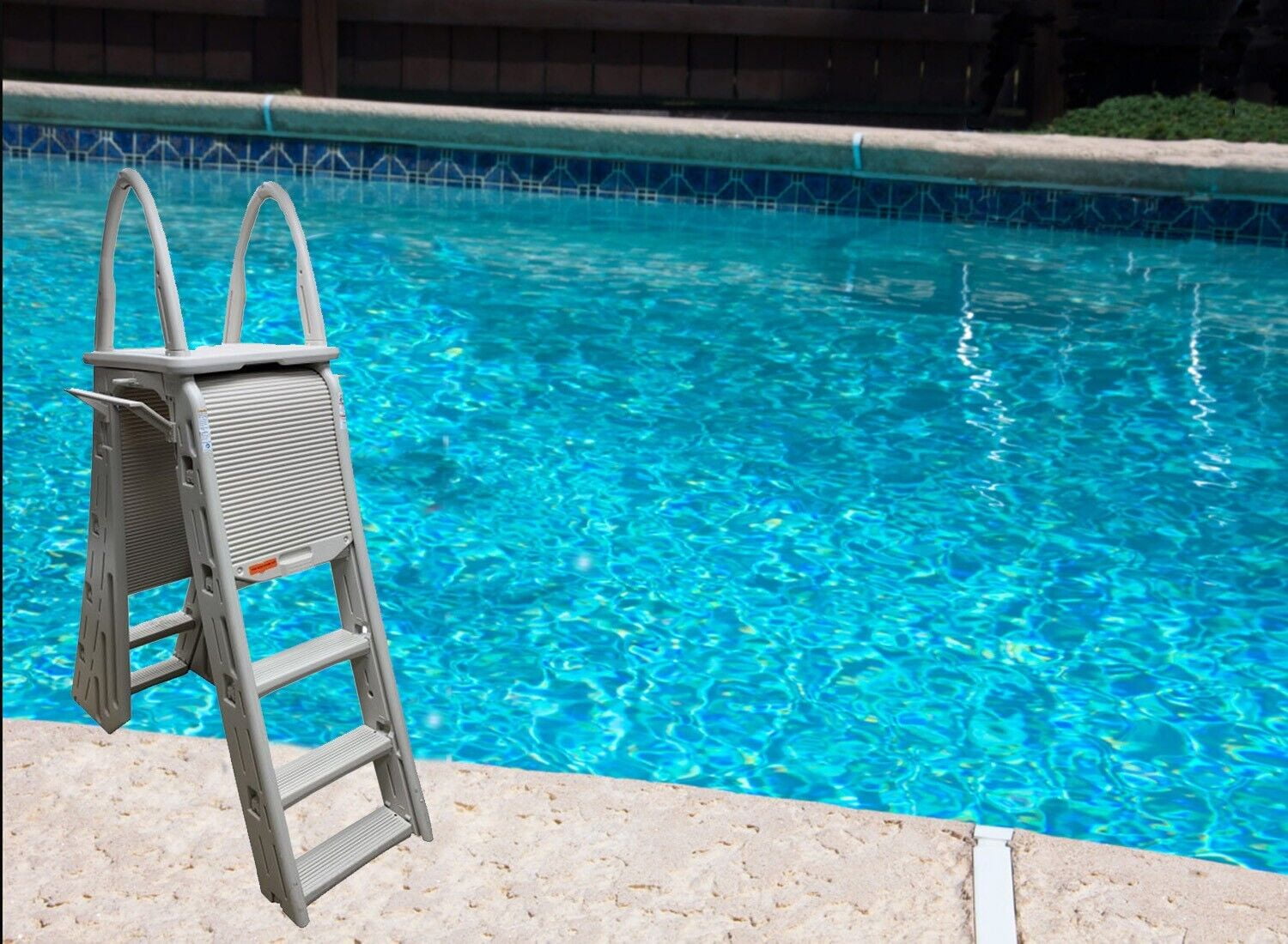 Roll Guard Above Ground Swimming Pool Warm Gray/Taupe A Frame Ladder