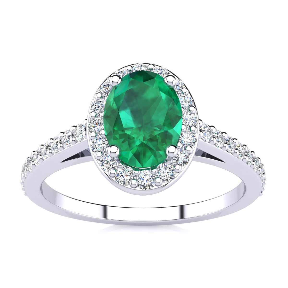 SuperJeweler 1 Carat Oval Shape Created Emerald and Halo Diamond Ring