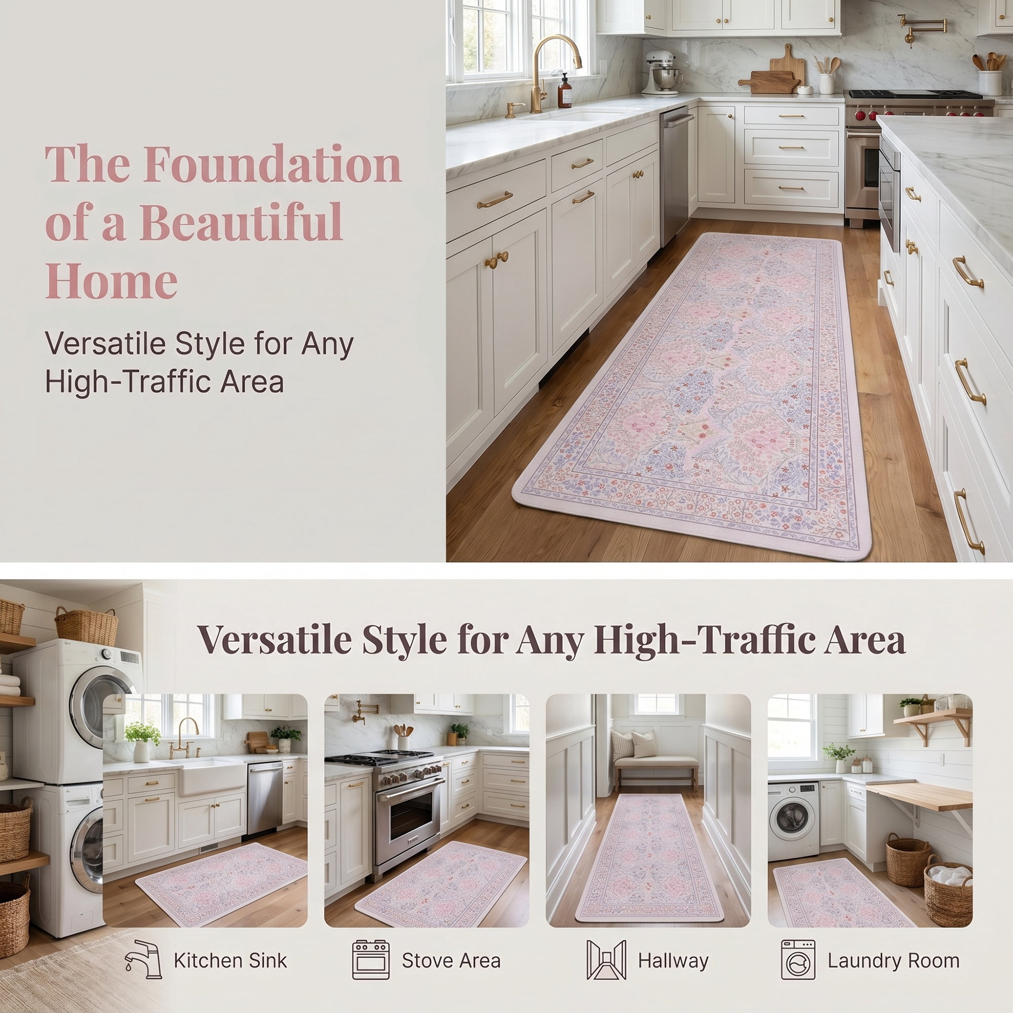 Unique Bargains 2Pcs Washable Non-Slip Absorbent Runner Rug Set Beige 24" x 16" 47" x 16"