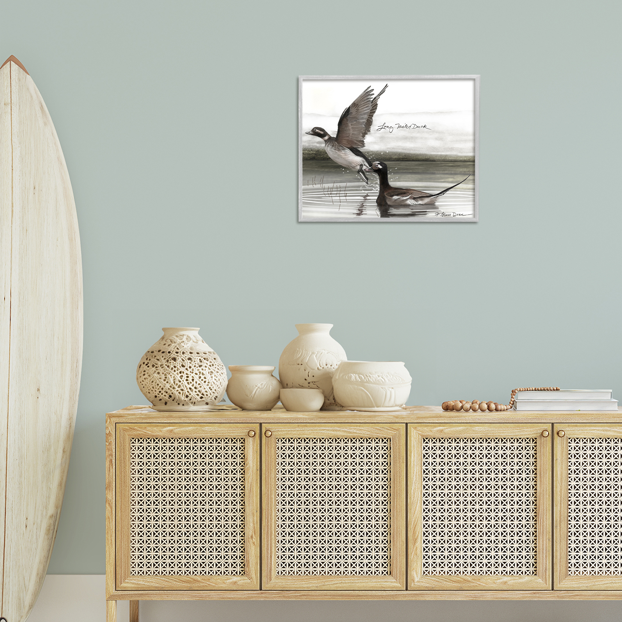 Stupell Industries Long Tailed Duck Animals & Insects Painting Gray Framed Art Print Wall Art, 20 x 16