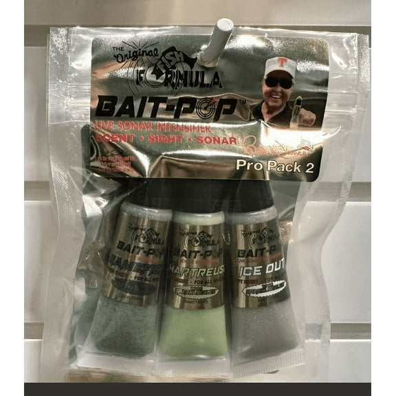 Bait Pop Bill Dance Legend Pack 2 - Bait Pop Gamefish, Chartreuse, Ice Out - LIVE SONAR INTENSIFIER Scented Sparklscales .5oz Tubess
