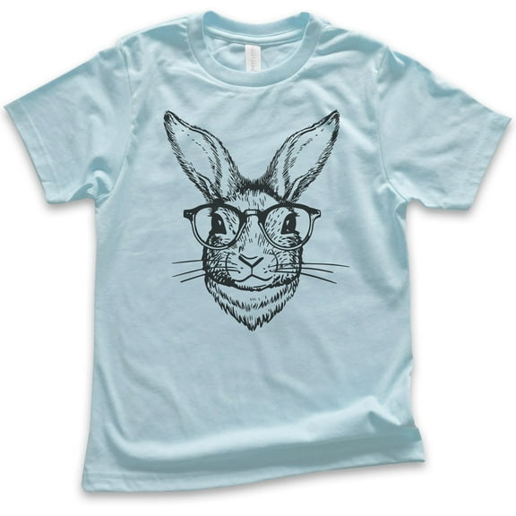 Kids Hipster Rabbit Shirt, Youth Kids Boy Girl T-Shirt, Easter Shirt, Rabbit Shirt, Easter Bunny Shirt, Light Blue, Medium