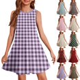 thumbnail image 1 of Teen Girls Dresses Sleeveless Plaid A-Line Dress Classic Pattern Casual Summer Dresses for Kids ,Sie:160, 1 of 7