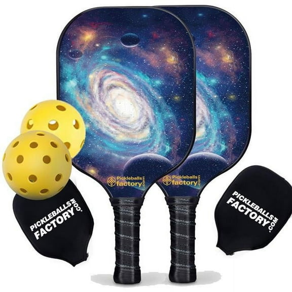 Pickleball Factory PB00029-3-C Best Pickleball Set - Spiral Galaxy Pickleball Paddles for Sale, Graphite Pickleball Paddle Set, Carbonfiber Graphite