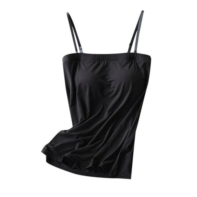 Women Rimless Brat Integrated With Chest Pads Flat Sling Solid Color Vest Bottoming Shirt