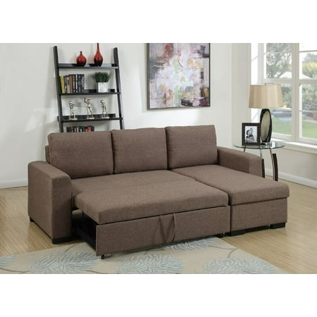 Simple Relax Modern 2 Pcs Sectional Sofa Pull Out Bed Under Seat Storage Coffee Polyfiber