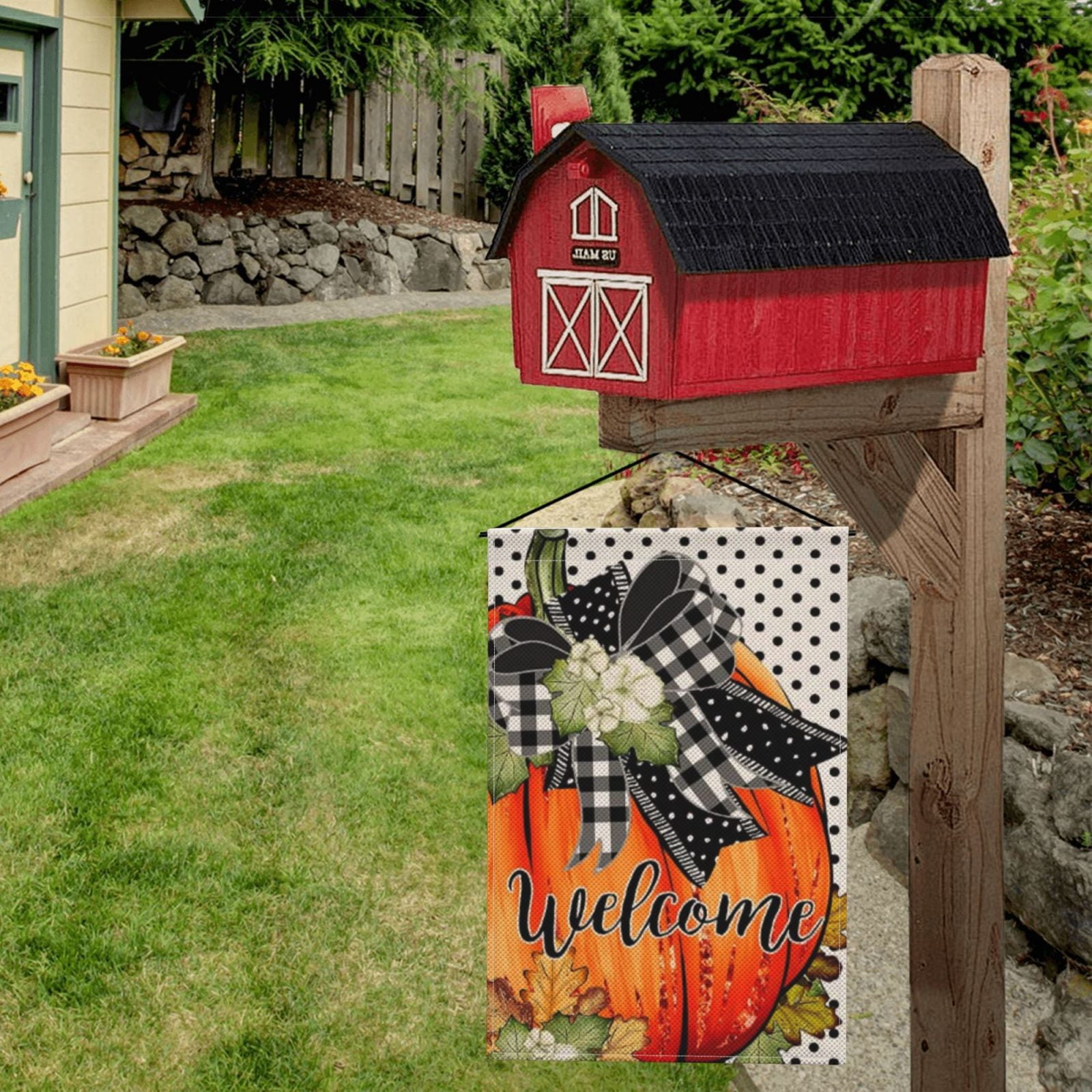 BLKWHT Gartenflagge – Welcome Fall Pumpkin, 12x18 Zoll, Doppelseitig, Jute, Herbstdeko