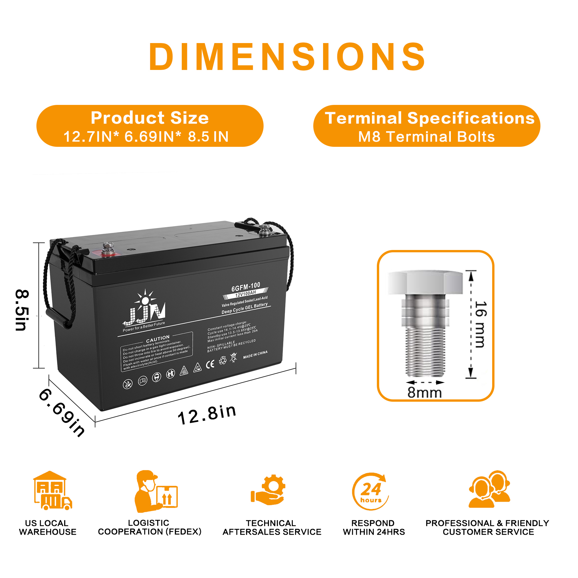 JJN 12V 100ah Deep Cycle Hybrid Gel Battery SLA VRLA Rechargeable Batteries for RV, Backup Power