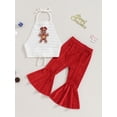 thumbnail image 2 of Wassery 2Pcs Toddler Baby Girls Christmas Outfit Sets Sleeveless Gingerbread Man Halter Tops + Flare Pants Set 9M 12M 18M 24M 2T 3T 4T Infant Clothes, 2 of 8