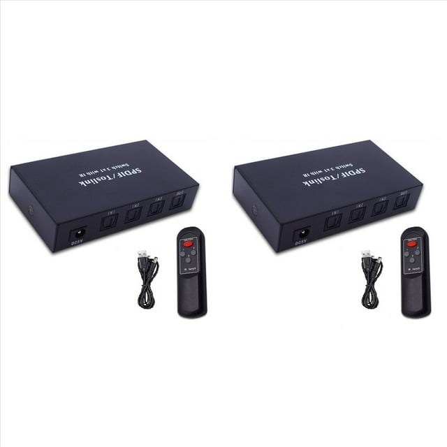 2X Optical Switcher with 2 Way Spdif Toslink Optical Digital Audio Splitter Out with IR Remote Control Switch,2 x switch 2 x data cable 2 x remote control,Black