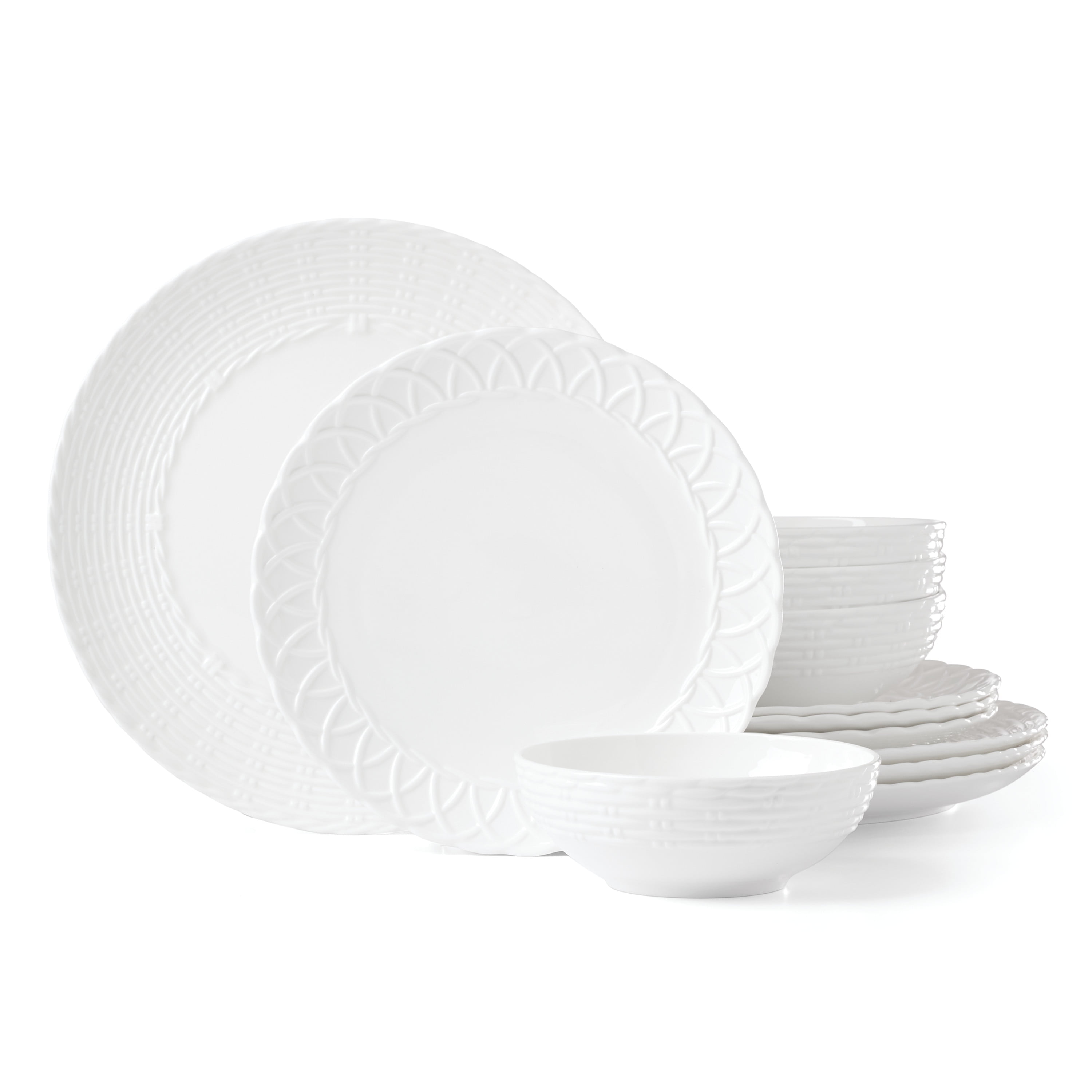Lenox Oyster Bay 12-Piece Dinnerware Set - Porcelain Plates & Bowls, Gray Accents, Dishwasher & Microwave Safe