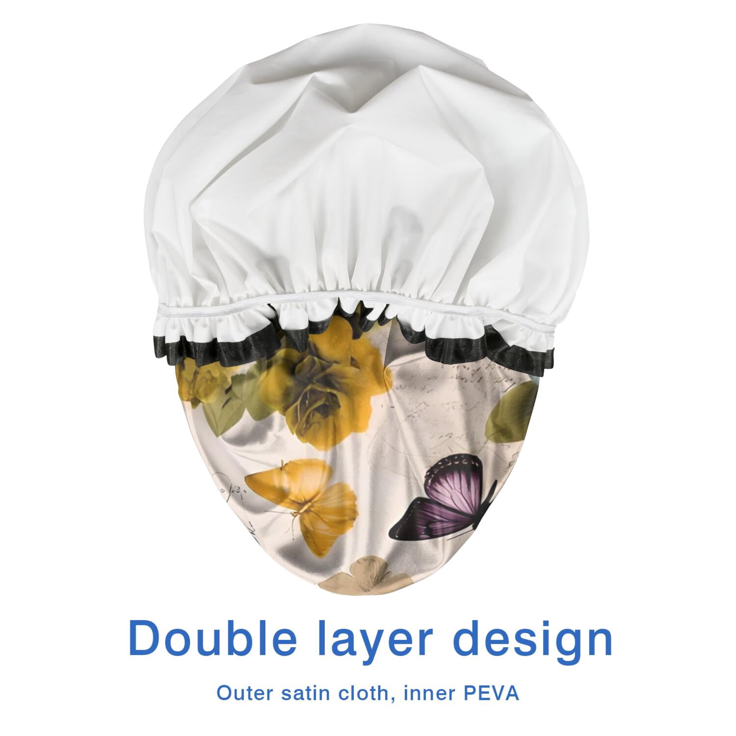 Shower Caps,Vintage Butterfly Flower Pattern Waterproof Shower Cap for Women 4 Pieces,Double Reusable Hair Cover for Shower PEVA Elastic Stretch Hem