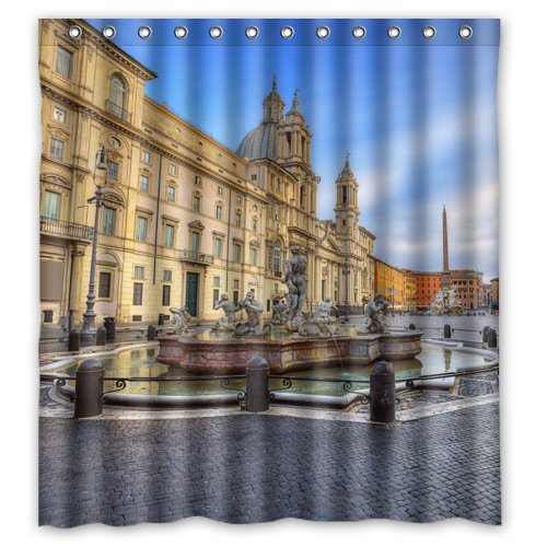Cortina de Ducha ABPHQTO Tela de Baño Impermeable Estatua de Rome Stree 160x180 cm