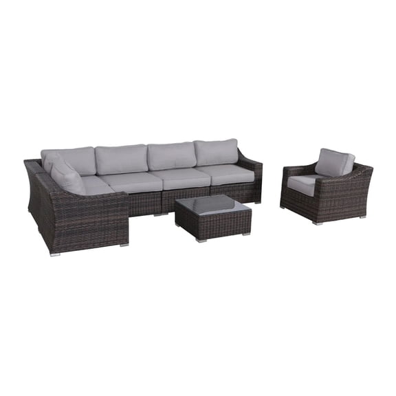5-Seat Outdoor Wicker Sofa Set with Coffee Table, Grey Mix No-Assembly Patio Furniture
