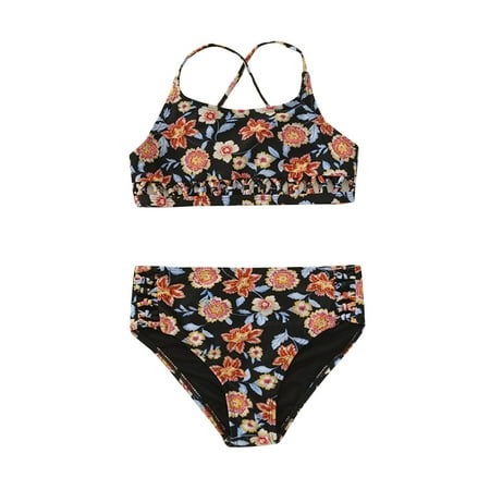 

Toddler Girl 2 Piece Swimsuit Sport Prints High Waist Bikini Set Swimwear Bathing Suit