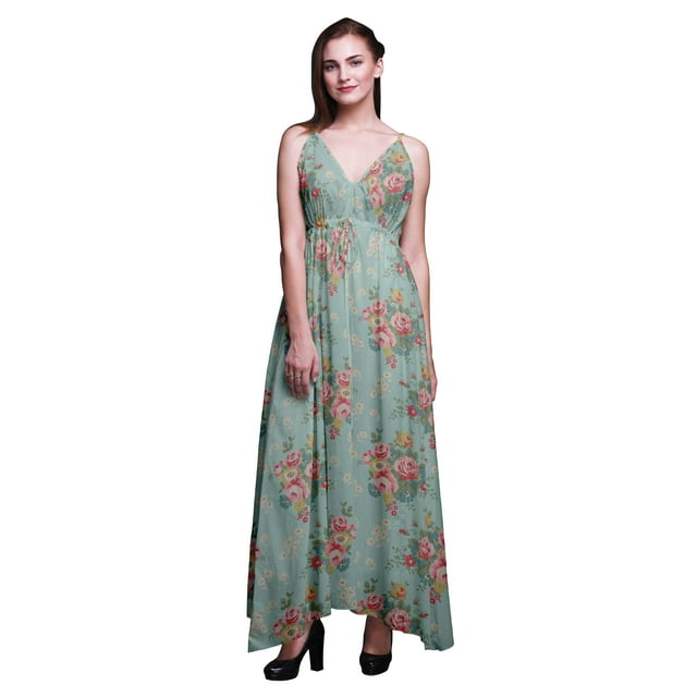 Bimba Robe Longue Maxi d'Été à Imprimé Floral pour Femme à Col en V Tenue de Villégiature de Vacances-Petit