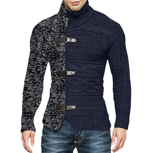 Suéter de punto con cuello alto y cremallera de manga larga con combinación de colores de Europa y América para hombre de otoño e invierno