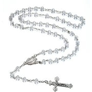 Catholic Rosary Crystal Beads Necklace with Miraculous Medal Cross Crucifix
