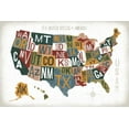 thumbnail image 2 of Mullan, Michael 14x11 White Modern Wood Framed Museum Art Print Titled - Letterpress USA Map Warm, 2 of 4