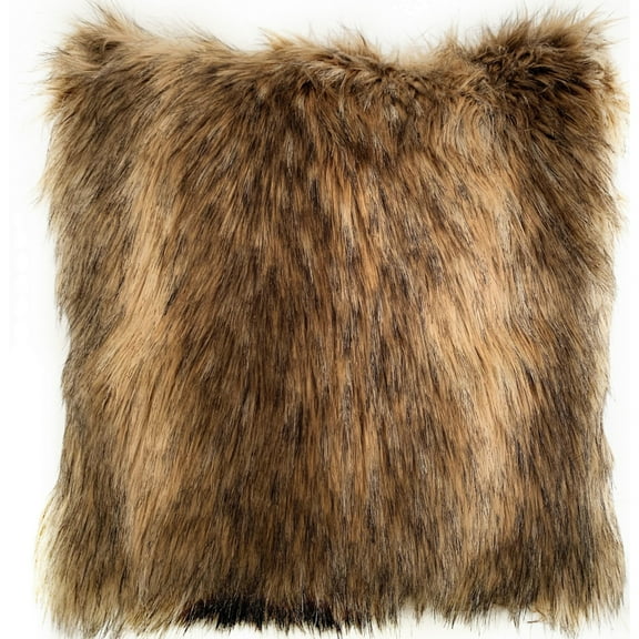 Plutus Brands Light & Dark Brown Plutus Mountain Coyote Animal Faux Fur Luxury Throw Pillow 24 in x 24in, Double Sided 24" x 24"