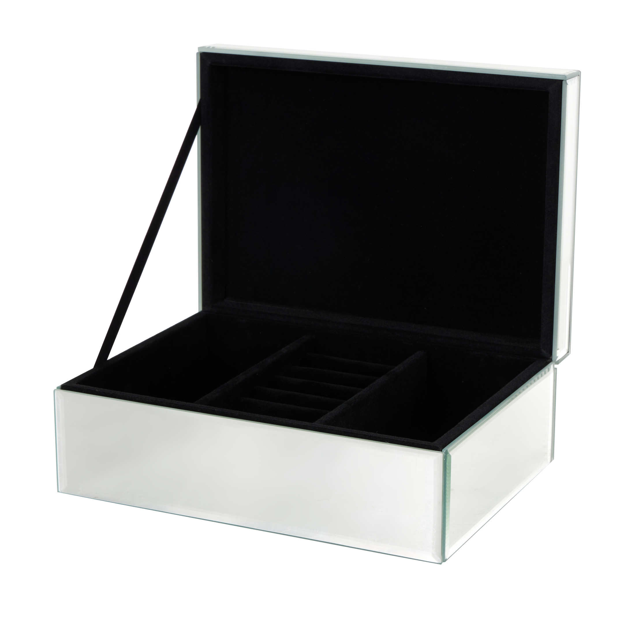 DecMode Mirrored Silver Glass Decorative Jewelry Box with Black Bubble Textured Balls