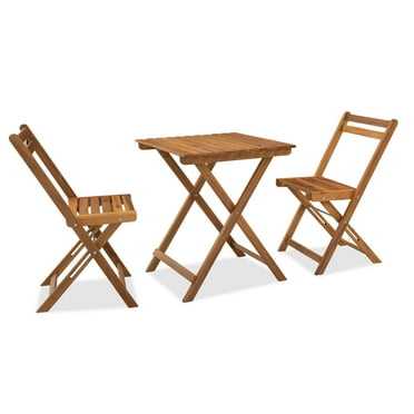 VICTORY RELAX VIC-Bistro 3-Piece Acacia Wood Outdoor Bistro Sets with Folding Patio Set and Square Table, Brown