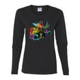 thumbnail image 2 of Colorful Rainbow Moose Head Wildlife Animal Lover Womens Graphic Long Sleeve T-Shirt, Black, Small, 2 of 3