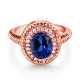 thumbnail image 2 of Gem Stone King 2.56 Ct Oval Blue Created Sapphire 18K Rose Gold Plated Silver Halo Engagement Ring, 2 of 3